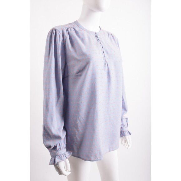 Boden Womens Lori Blouse Shirt UK 14 US 10 Blue Pink Swiss Dot Long Sleeve NWT - Picture 2 of 6